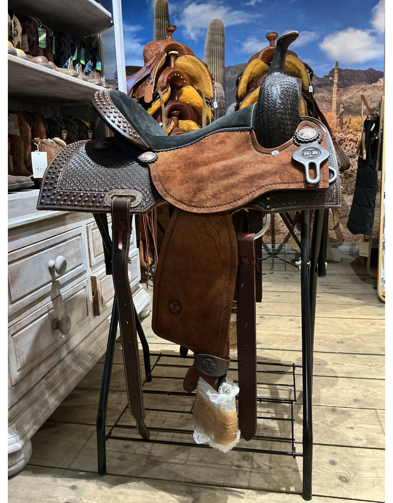 Twisted C Barrel Saddle Twisted C 15 Inch Full Quarter Chocolate with Studs