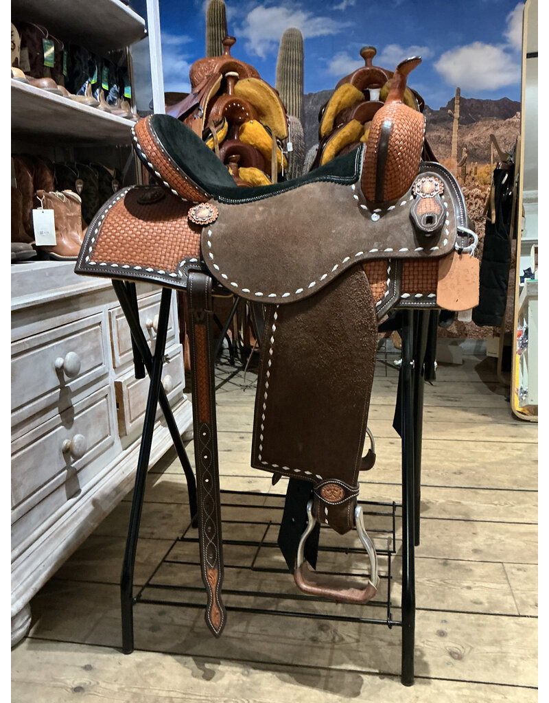 Tomahawk Barrel Saddle Tomahawk 15 Inch Full Quarter medium brown Fleece Inlay