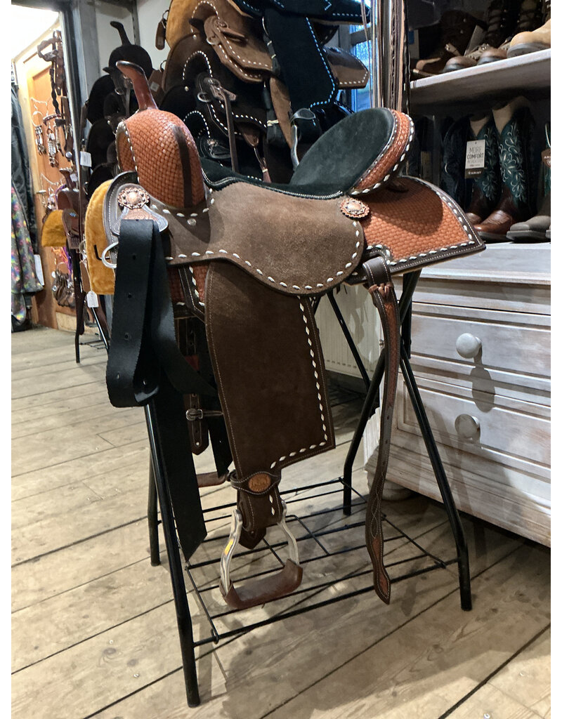 Tomahawk Barrel Saddle Tomahawk 15 Inch Full Quarter medium brown Fleece Inlay