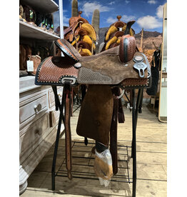 Twisted C Barrel Saddle Twisted C 15 Inch Full Quarter Basket tooled Chocolat Seat