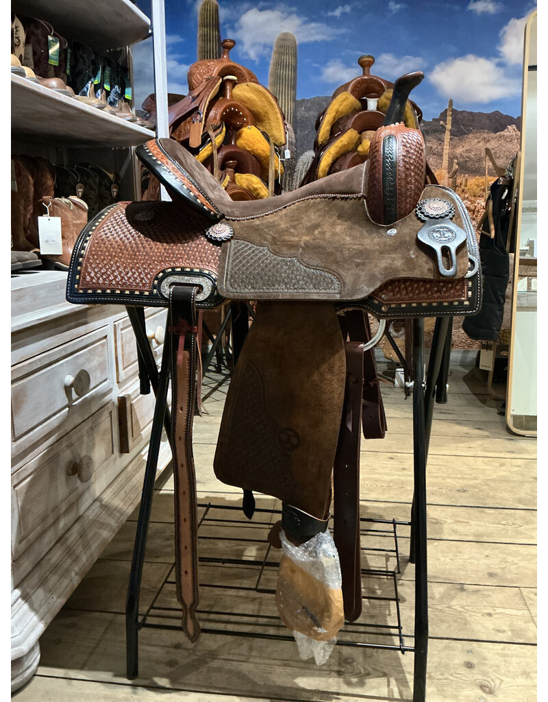 Twisted C Barrel Saddle Twisted C 15 Inch Full Quarter Basket tooled Chocolat Seat