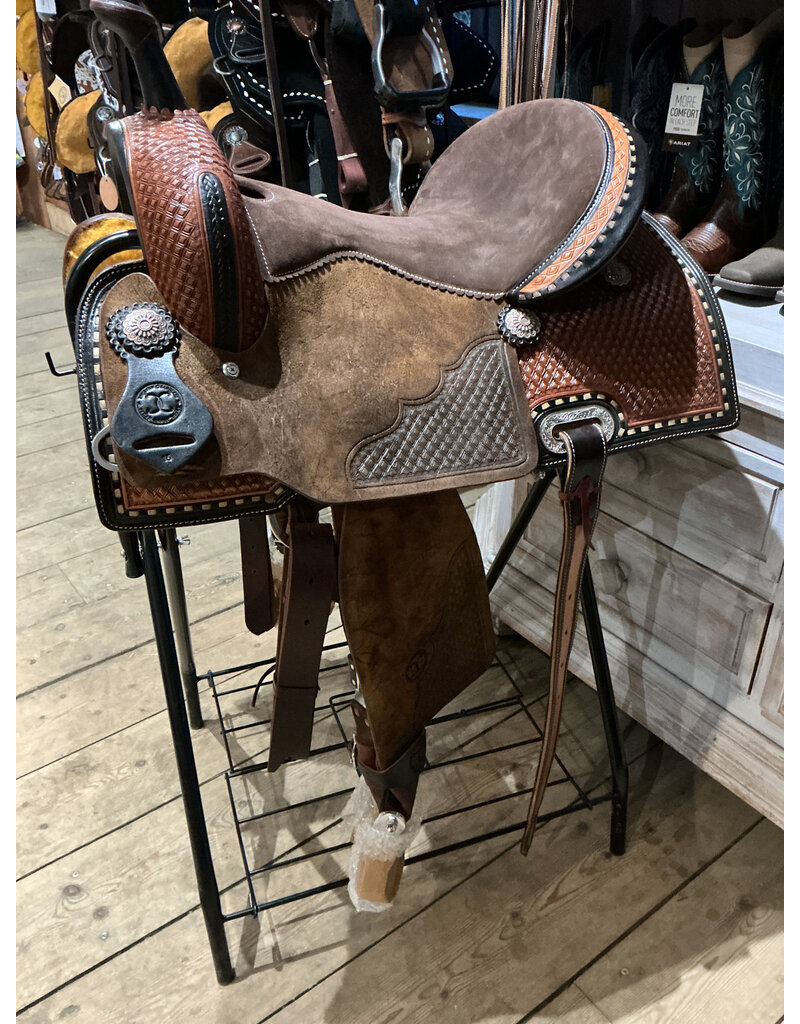 Twisted C Barrel Saddle Twisted C 15 Inch Full Quarter Basket tooled Chocolat Seat