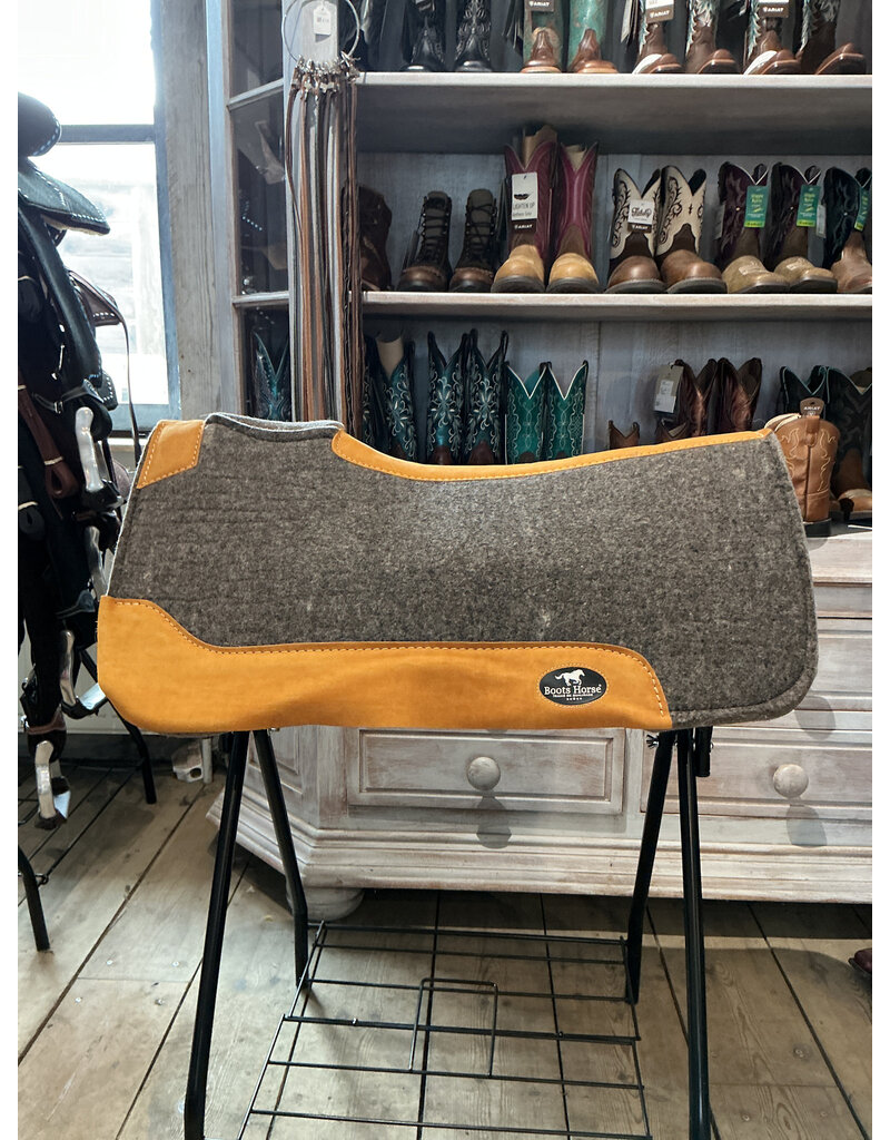 Bootshorse Zadelpad Flew  Felt Grey  With Suede Light Brown Leather