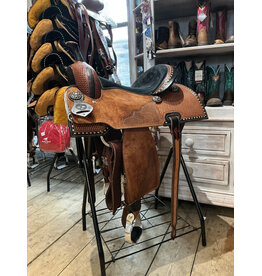 Twisted C Barrel Zadel Twisted C Basket tooled Black Seat White stitchings Square