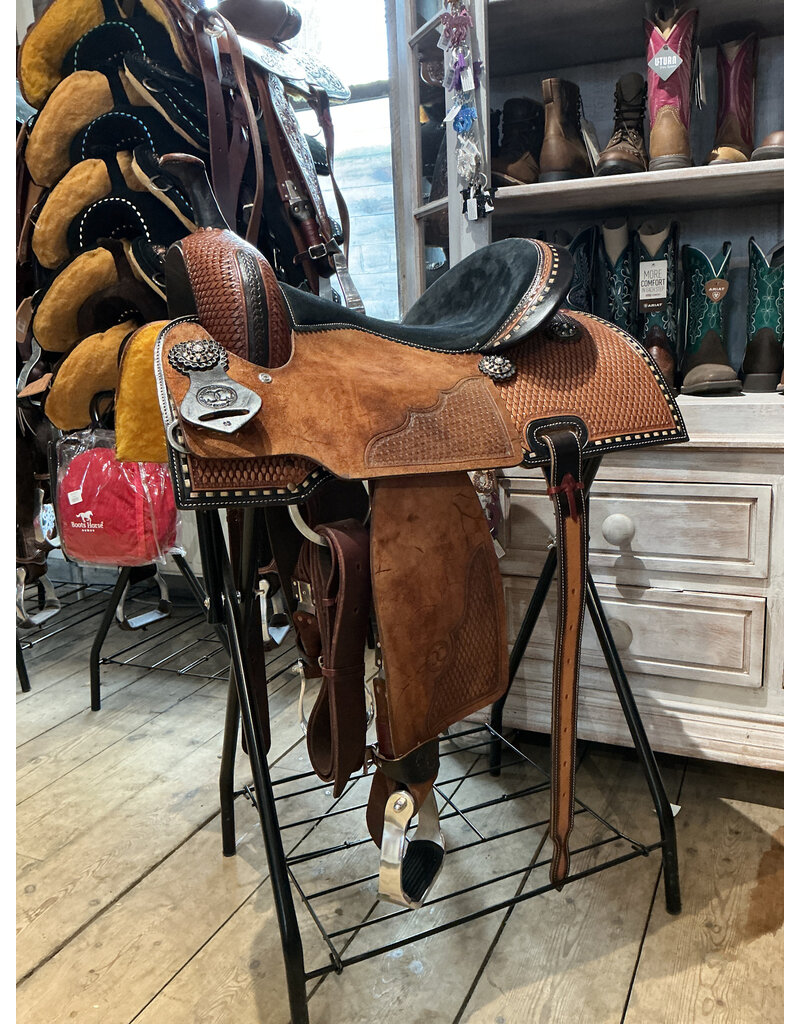 Twisted C Barrel Zadel Twisted C Basket tooled Black Seat White stitchings Square