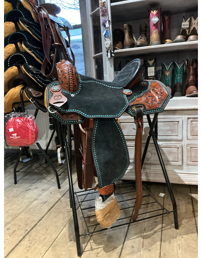 Twisted C Barrelzadel Twisted C Black With Teal Flower Concho