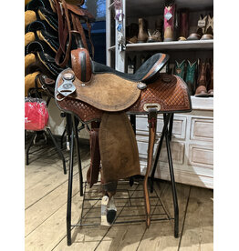 Twisted C Barrel Saddle Twisted C 15 INch Full Quarter Quare Basket Tooled Black Seat