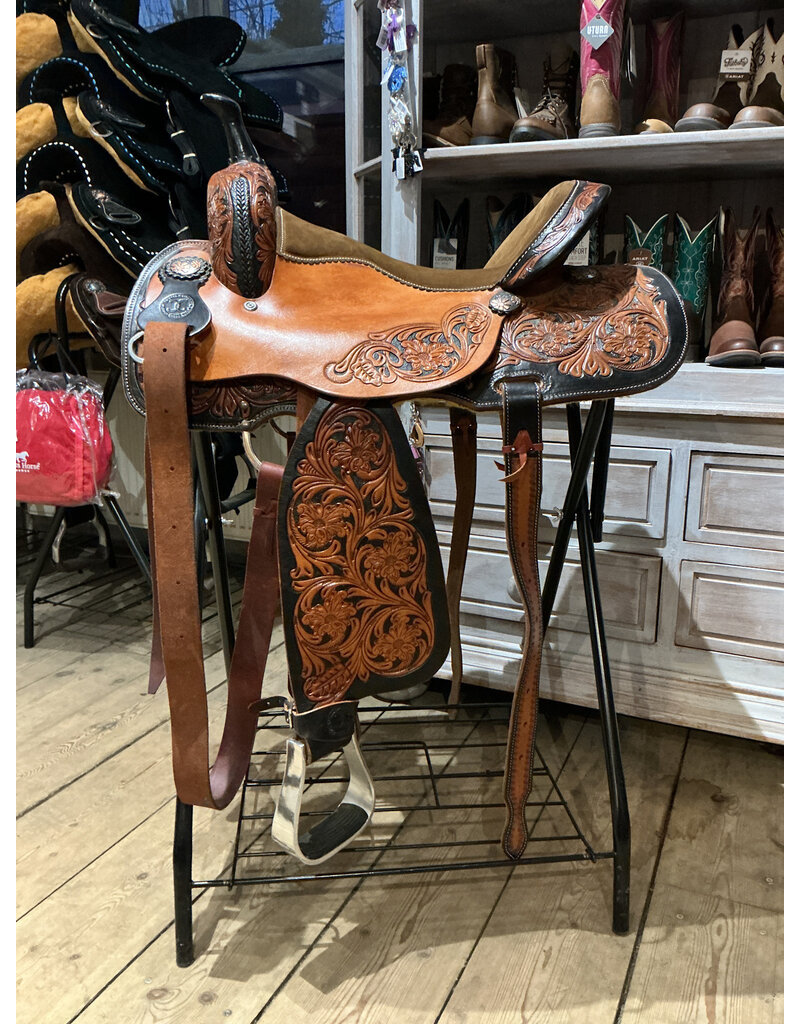 Twisted C Barrel Saddle Twisted C 16 Inch Full Quarter Flower Tooled
