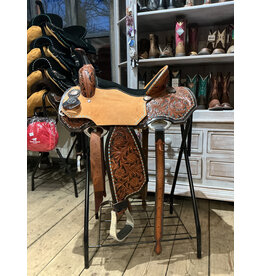 Twisted C Barrel Saddle Twisted C 15 Inch Full Quarter Black Seat Natural Leather Teal Stitchings