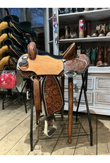 Twisted C Barrel Saddle Twisted C 15 Inch Full Quarter Black Seat Natural Leather Teal Stitchings