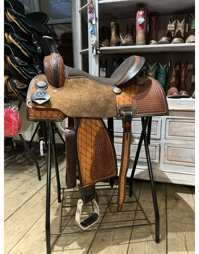 Twisted C Barrel Saddle Twisted C 15 Inch Full Quarter Square Basket tooling Chocolat Seat