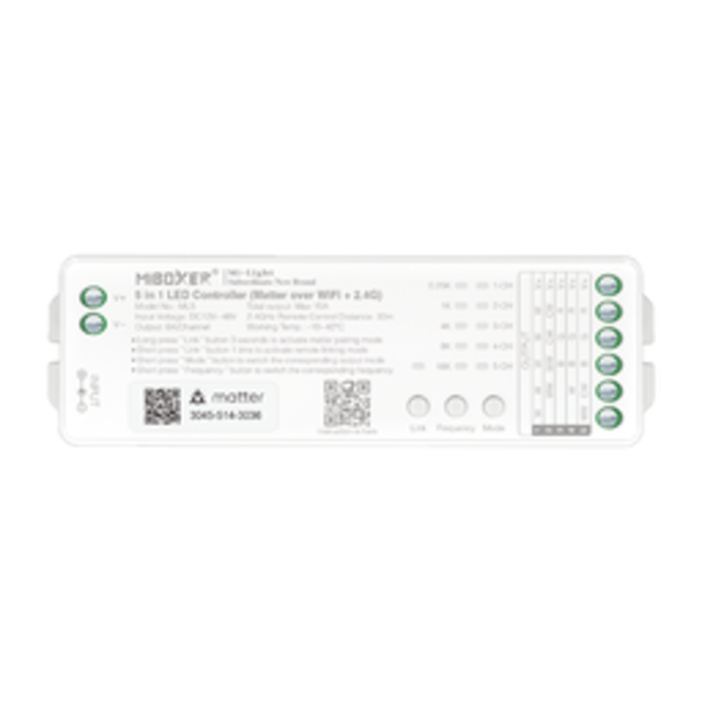 Matter over wifi LED controller 5 in 1 - voor Single Color/Dual White/RGB/RGBW/RGBWW/RGBCCT LED sheets12-24-48v - ML5