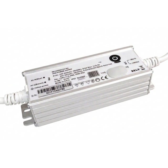 LED sheets driver 50 watt 24 volt 2,08 Ampère – IP67 waterdicht – MCHQ50V24-GE
