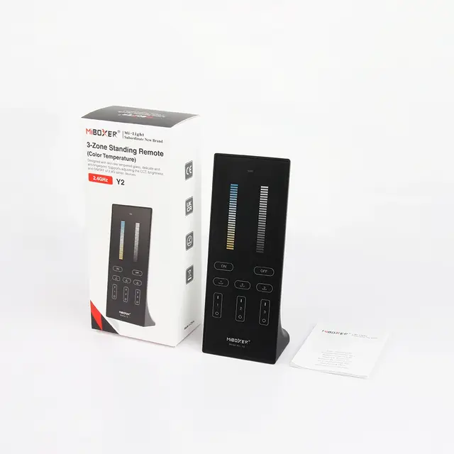 Design LED sheet afstandsbediening tafelmodel + Zwarte wandhouder Dual White CCT LED – 3 zones – Miboxer Y2