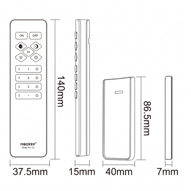 Design afstandsbediening voor CCT / Dual white LED sheets - 1 zone - Miboxer C3