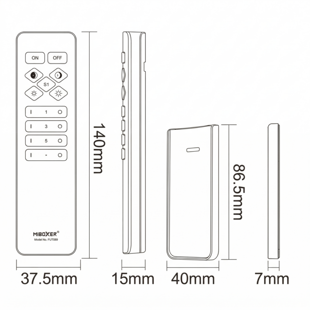 Design afstandsbediening voor enkel kleurige / Dual White / CCT voor LED sheets- 4 zone - Miboxer C1  WIT