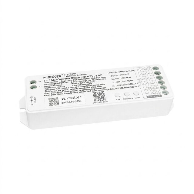 Matter over wifi LED controller 5 in 1 - voor Single Color/Dual White/RGB/RGBW/RGBWW/RGBCCT LED sheets12-24-48v - ML5
