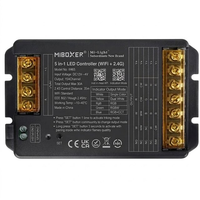 TUYA LED sheet aansturing 5 in 1 - Single Color/Dual White/RGB/RGBW/RGBWW/RGBCCT LED strips 12-24-48v - HW5 - Max 30 ampere