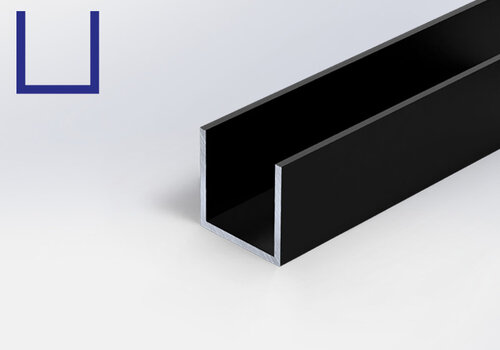 Schwarze U-Profile beschichtet in RAL 9004 oder RAL 9005 - ideal für Abdeckung, Abschlüsse und Kanten- oder Randschutz - maßgefertigt bei Aluminium-Experte.