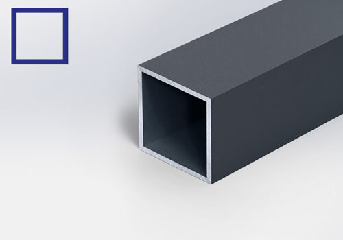 Anthrazitfarbene Vierkantrohre bequem online bestellen bei Aluminium-Experte - beschichtet in RAL 7021 oder RAL 7016 - nach Maß von 100 bis 2950 mm!