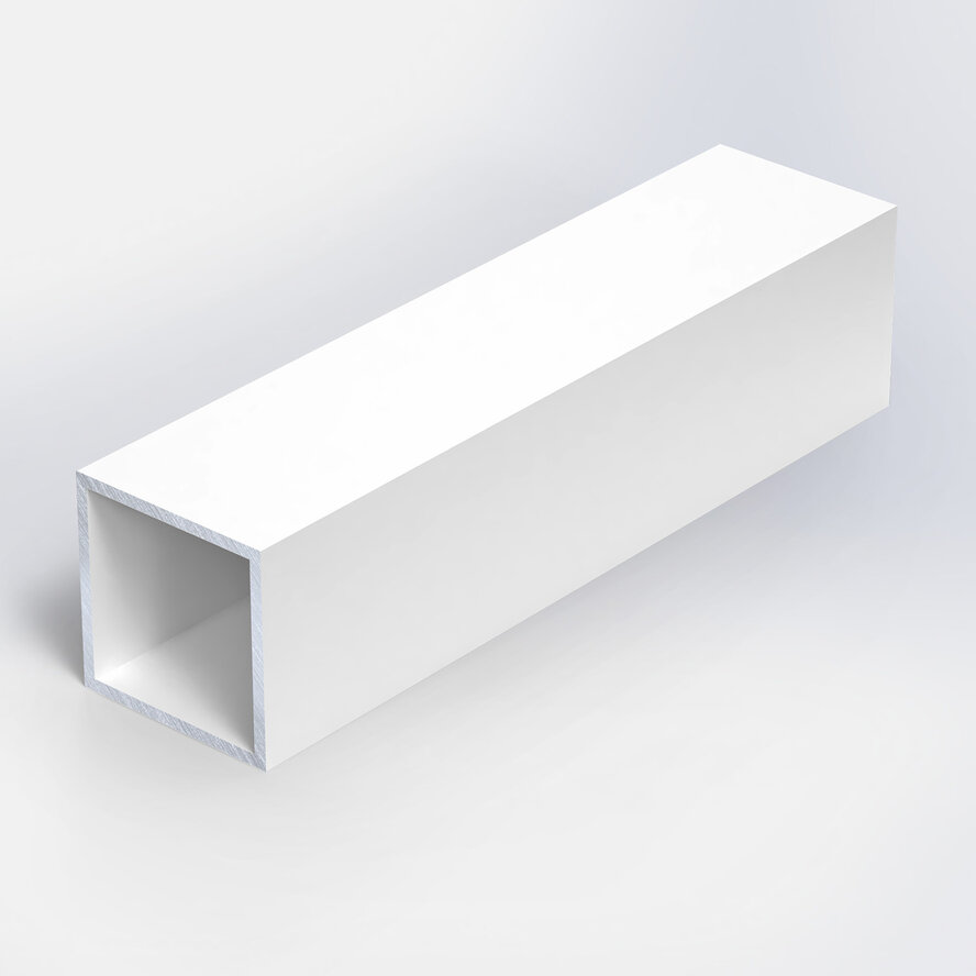 Alu Vierkantrohr weiß - 20 x 20 x 2 mm - Aluminium 6060 T6 - pulverbeschichtet in RAL 9001, 9010 oder 9016