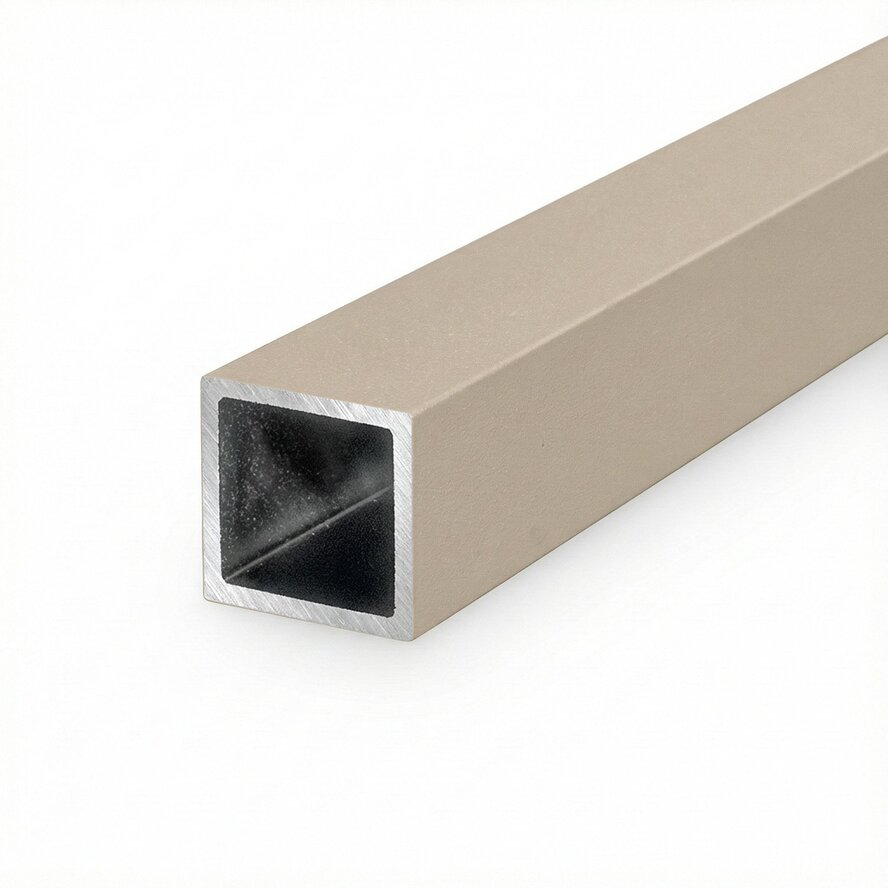 Alu Vierkantrohr grau - 40 x 40 x 2 mm - Aluminium 6060 T6 - pulverbeschichtet in RAL 7030, 7044, 1019 oder 9002 Alu Vierkantrohr grau - 40 x 40 x 2 mm - Aluminium 6060 T6 - pulverbeschichtet in RAL 7030, 7044, 1019 oder 9002