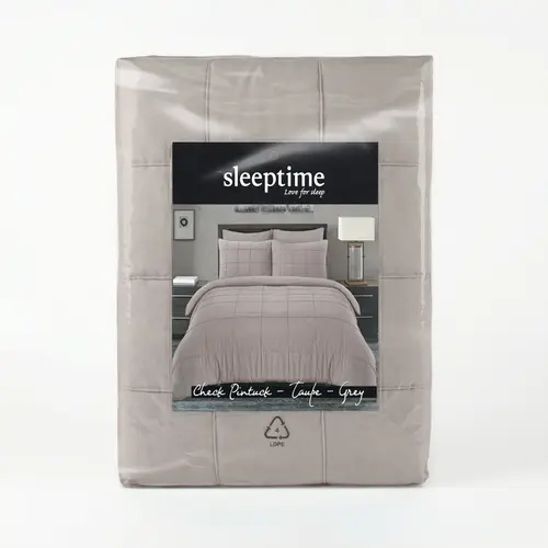 Sleeptime Dekbedovertrek Check Pintuck Grijs Taupe Sleeptime Dekbedovertrek Check Pintuck Grijs Taupe