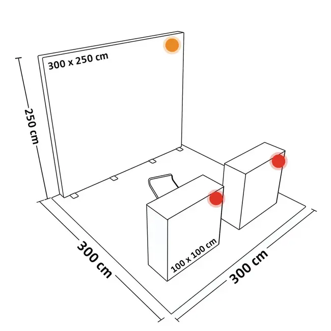 PIXLIP S-06 beursstand huren | Verlichte 3×3 meter LED beursstand met dubbele Counter L