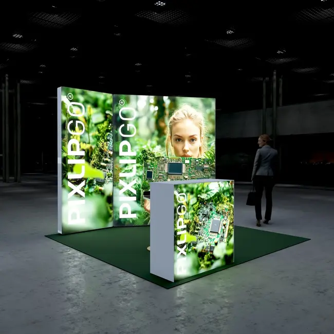 PIXLIP S-07 beursstand huren | Verlichte 3×3 meter LED beursstand met modulaire hoekopstelling