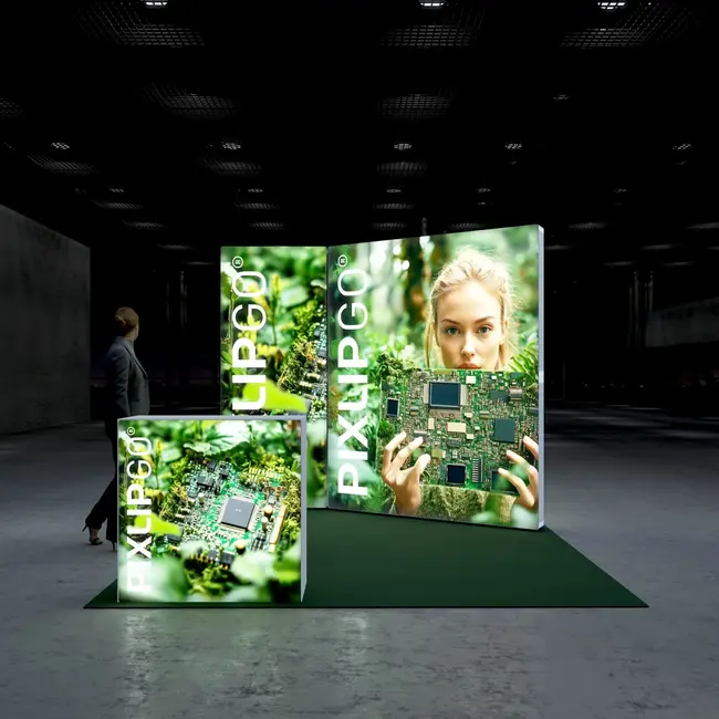 PIXLIP S-07 beursstand huren | Verlichte 3×3 meter LED beursstand met modulaire hoekopstelling