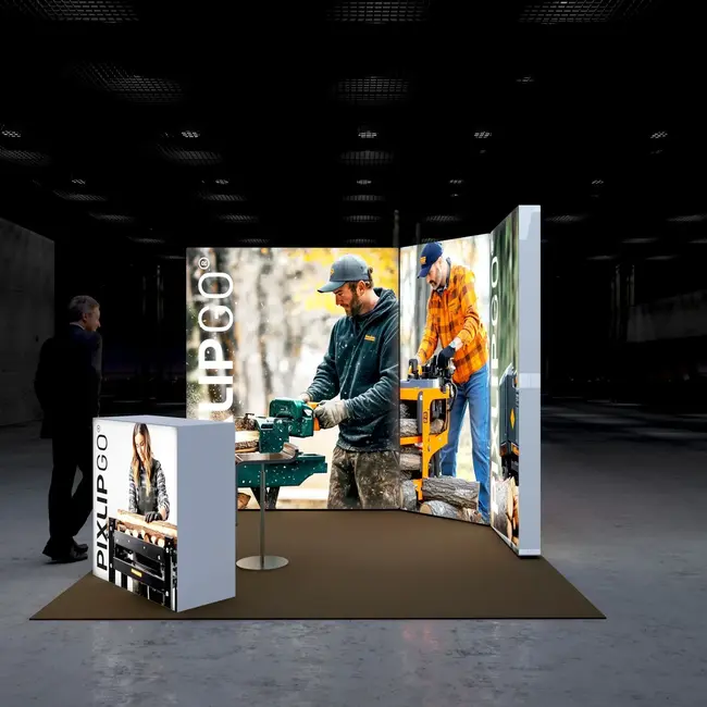 PIXLIP S-08 beursstand huren | Verlichte 3×3 meter LED beursstand met extra groot zichtvlak