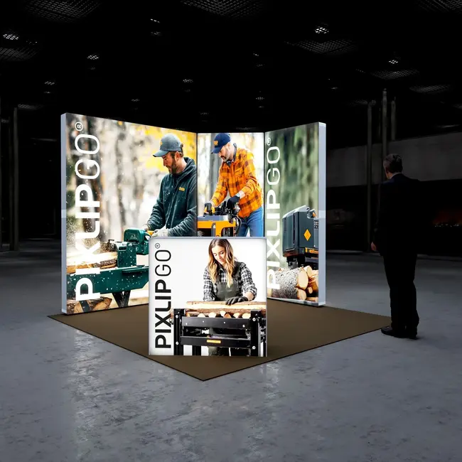 PIXLIP S-08 beursstand huren | Verlichte 3×3 meter LED beursstand met extra groot zichtvlak