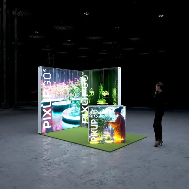 PIXLIP S-11 beursstand huren | Compacte 2×3 meter LED beursstand met dubbele Lightbox