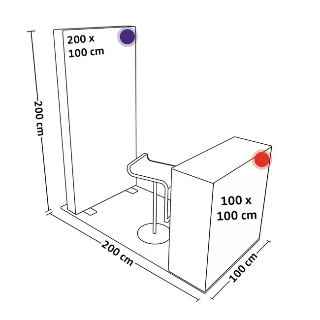 PIXLIP S-14 Beursstand Huren – Complete 1×2 m LED Beursstand inclusief prints, counter en rolkoffers