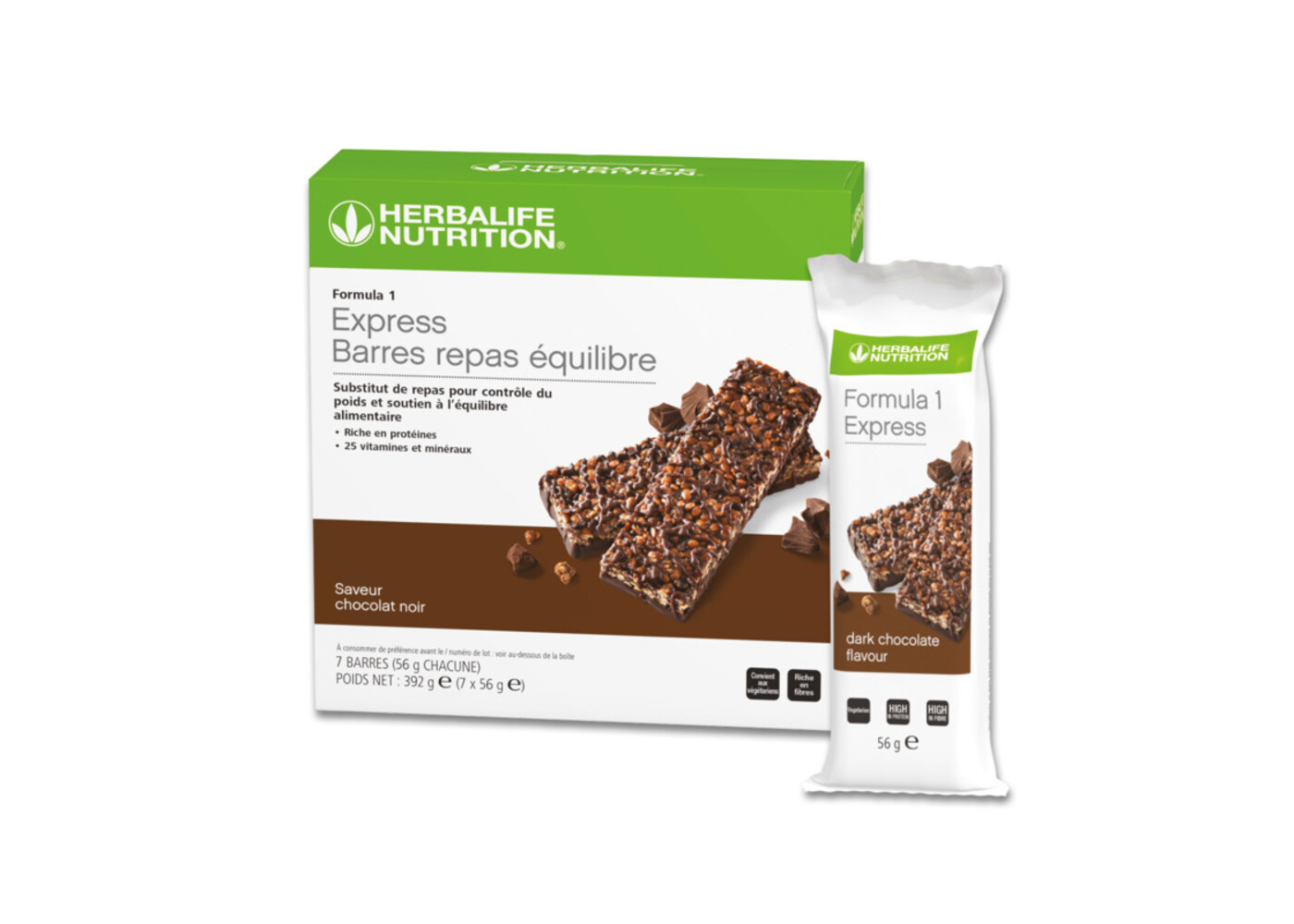 Herbalife Barres Repas Équilibre Formula 1 Express Chocolat noir 7 barres de 56 g