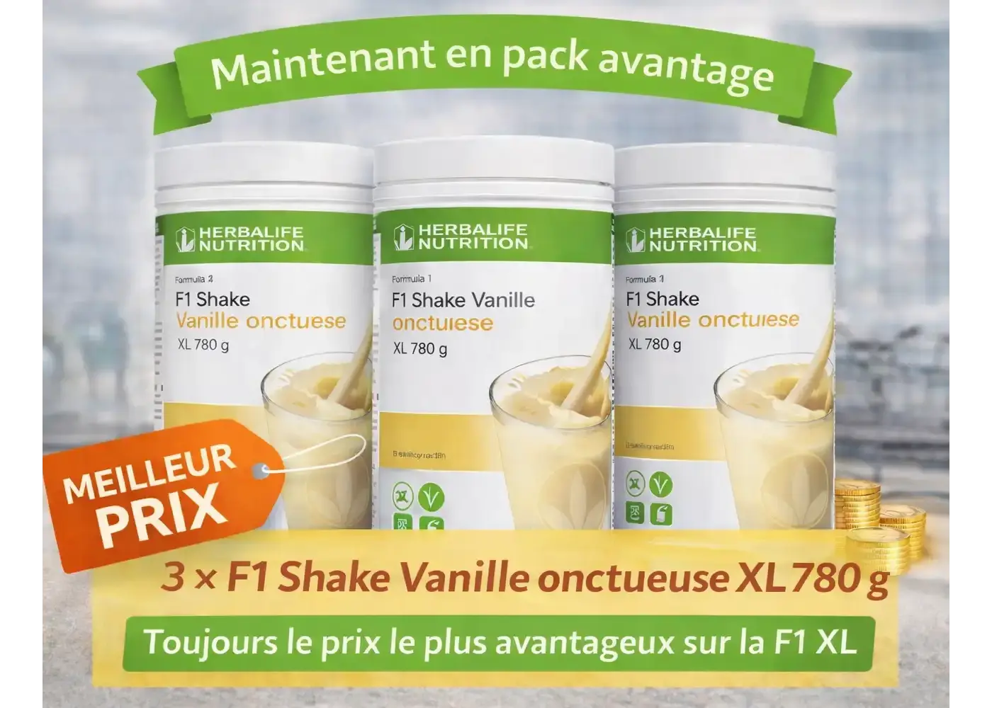 Herbalife Pack avantage 3 x Formula 1 vanille crémeuse XL 780 gr