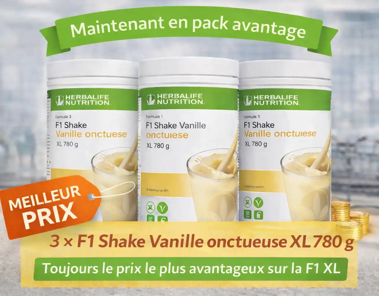 Herbalife Pack avantage 3 x Formula 1 vanille crémeuse XL 780 gr