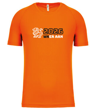 Fanshirt Oranje met tekst "WK eraan" | Sportshirt Uni versie in kleur Fluo-Oranje