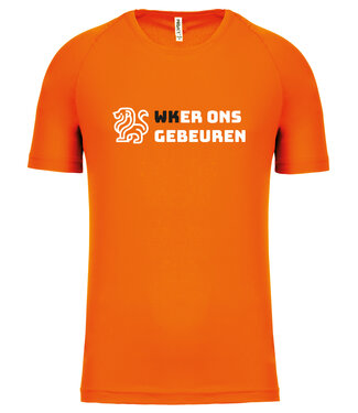 Fanshirt Oranje met tekst "WK er ons gebeuren" | Sportshirt Uni versie in kleur Fluo-Oranje