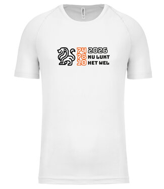 Fanshirt Oranje met tekst "2026 nu lukt het wel" | Sportshirt Uni versie in kleur Wit
