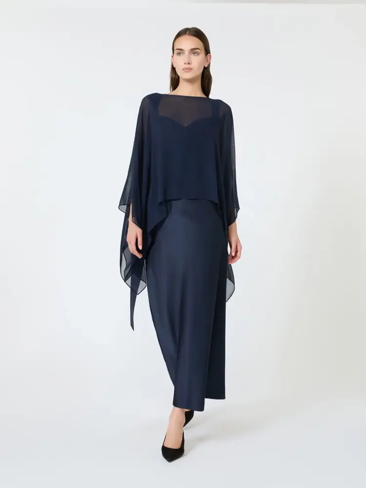 Max Mara Studio NEBBIE Foulard Top Soie Navy