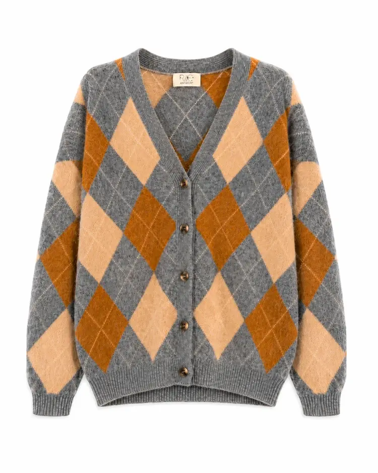 RAE Antwerp ARGYLE Cardigan - Grey Check