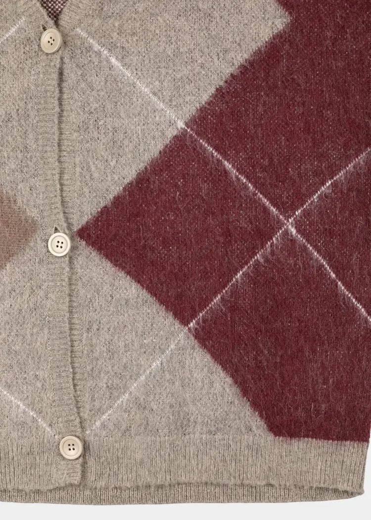 NOTED Antwerp DENNY Cardigan - Check Grey/Bordeaux/Khaki