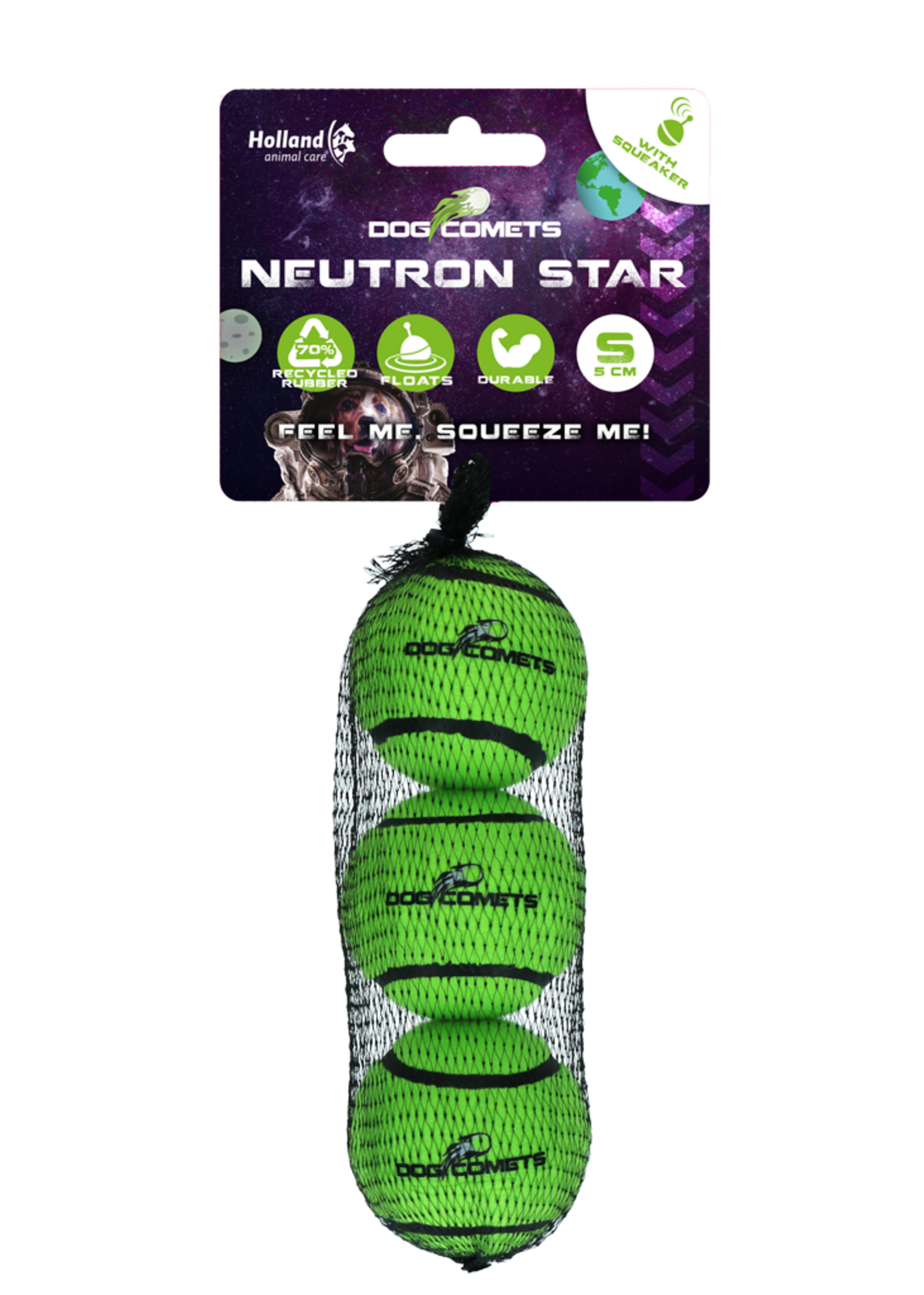 Dog Comets Dog Comets Tennisbal Met Pieper Neutron Star S Groen (3-pack)