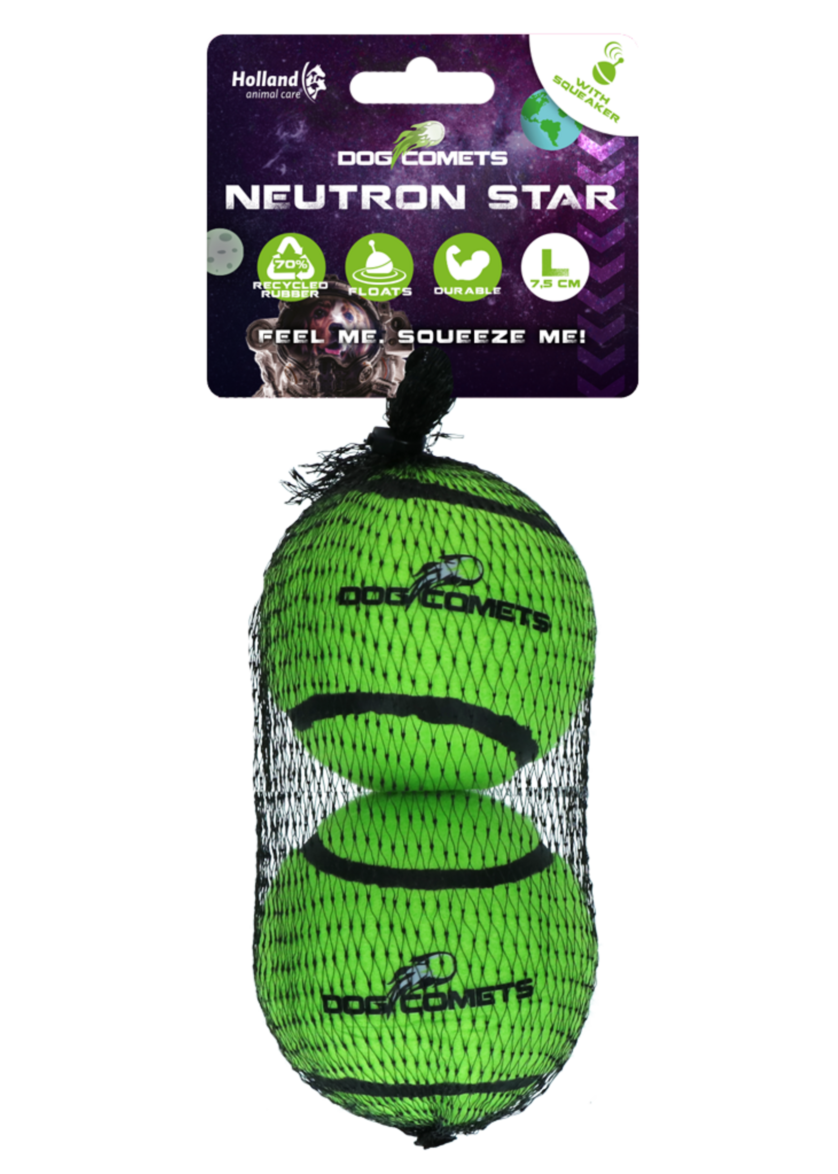 Dog Comets Dog Comets Tennisbal Met Pieper Neutron Star L Groen (2-pack)