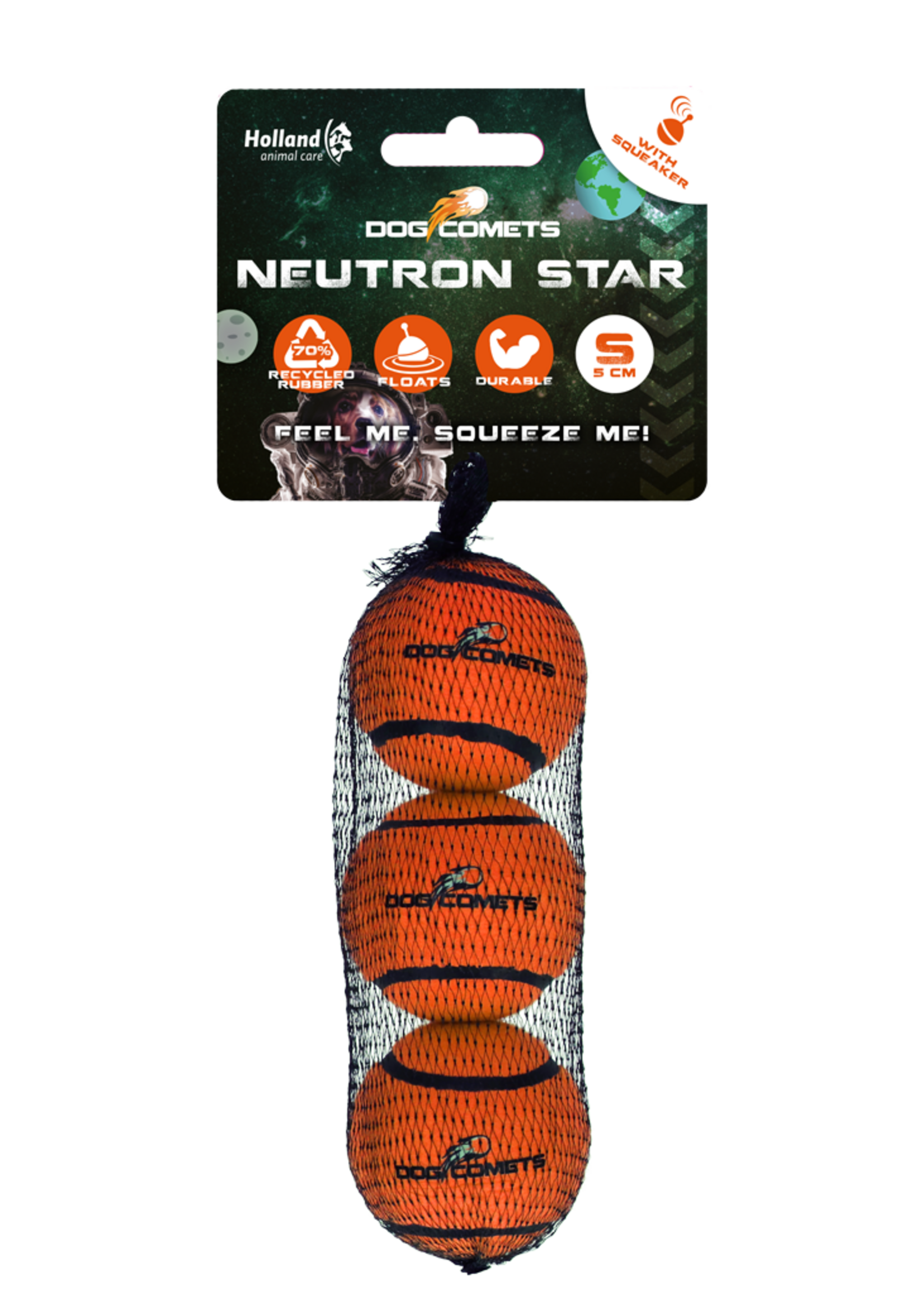 Dog Comets Dog Comets Tennisbal Met Pieper Neutron Star S Oranje (3-pack)