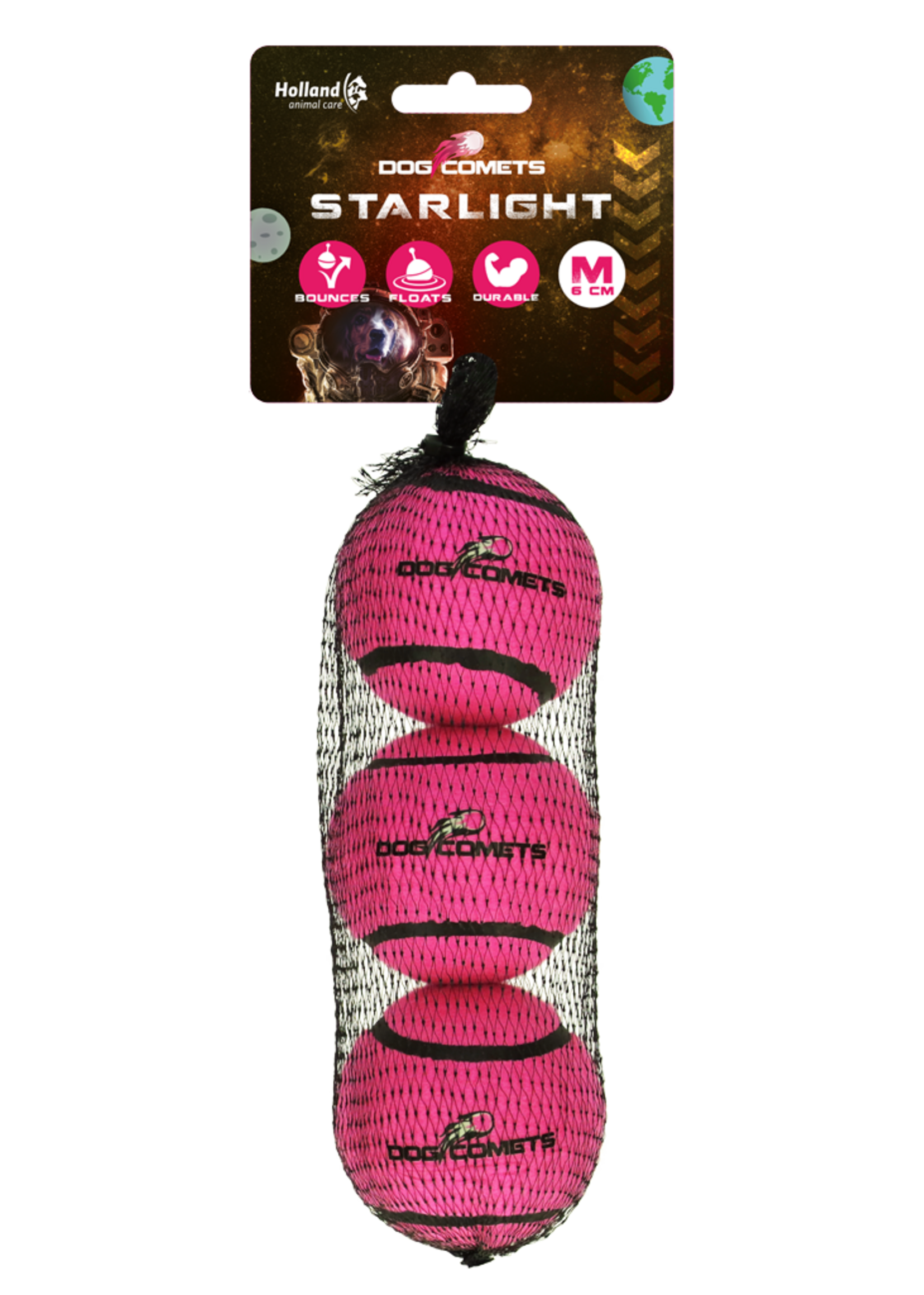 Dog Comets Dog Comets Tennisbal Starlight M Roze (3-pack)