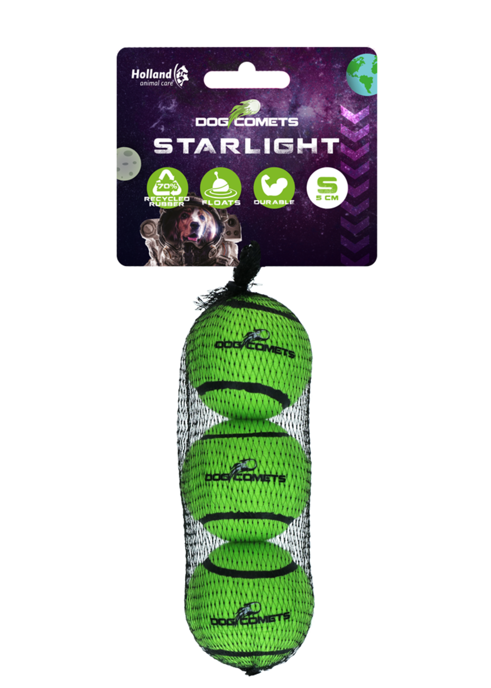Dog Comets Dog Comets Tennisbal Starlight S Groen (3-pack)