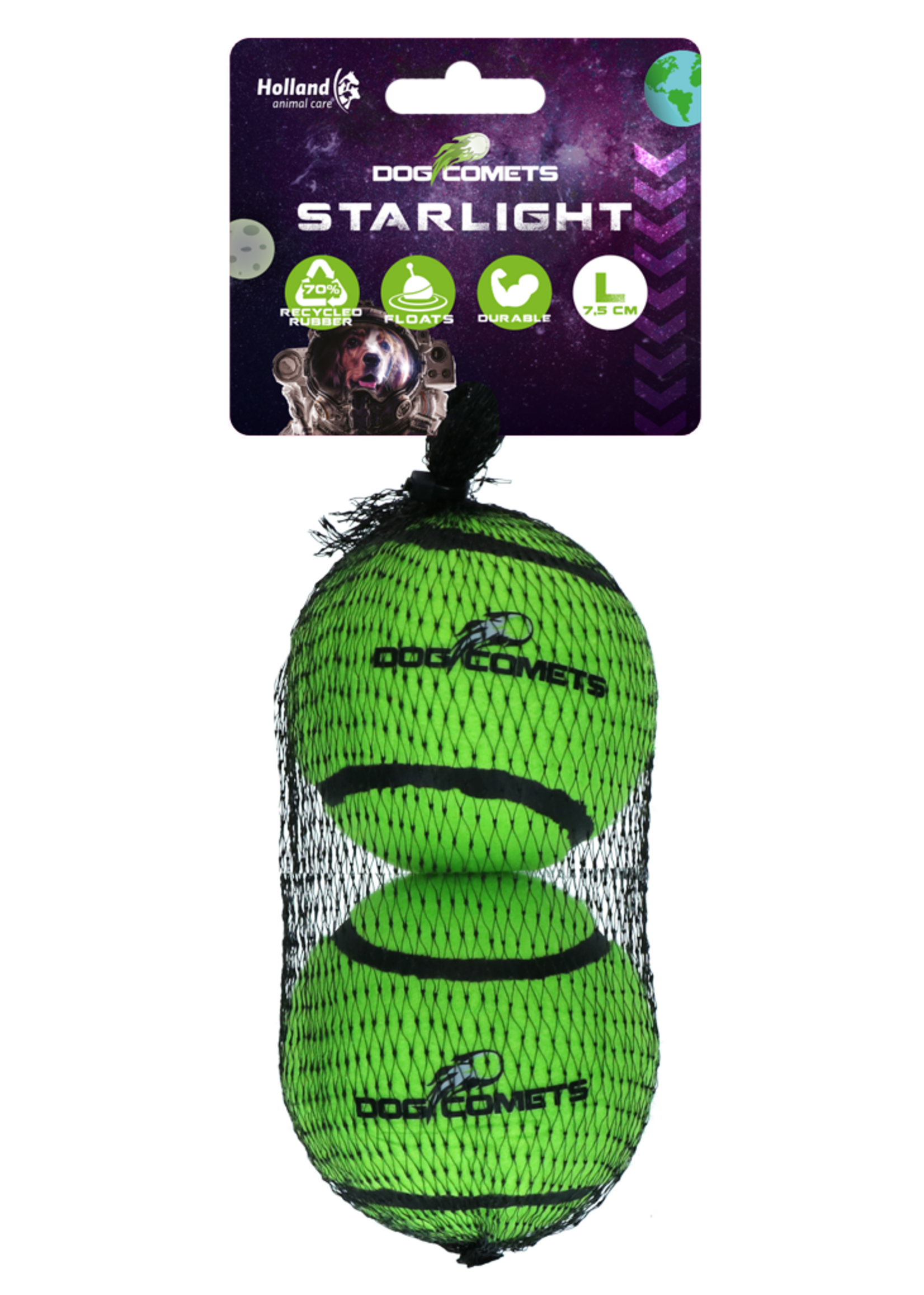 Dog Comets Dog Comets Tennisbal Starlight L Groen (2-pack)