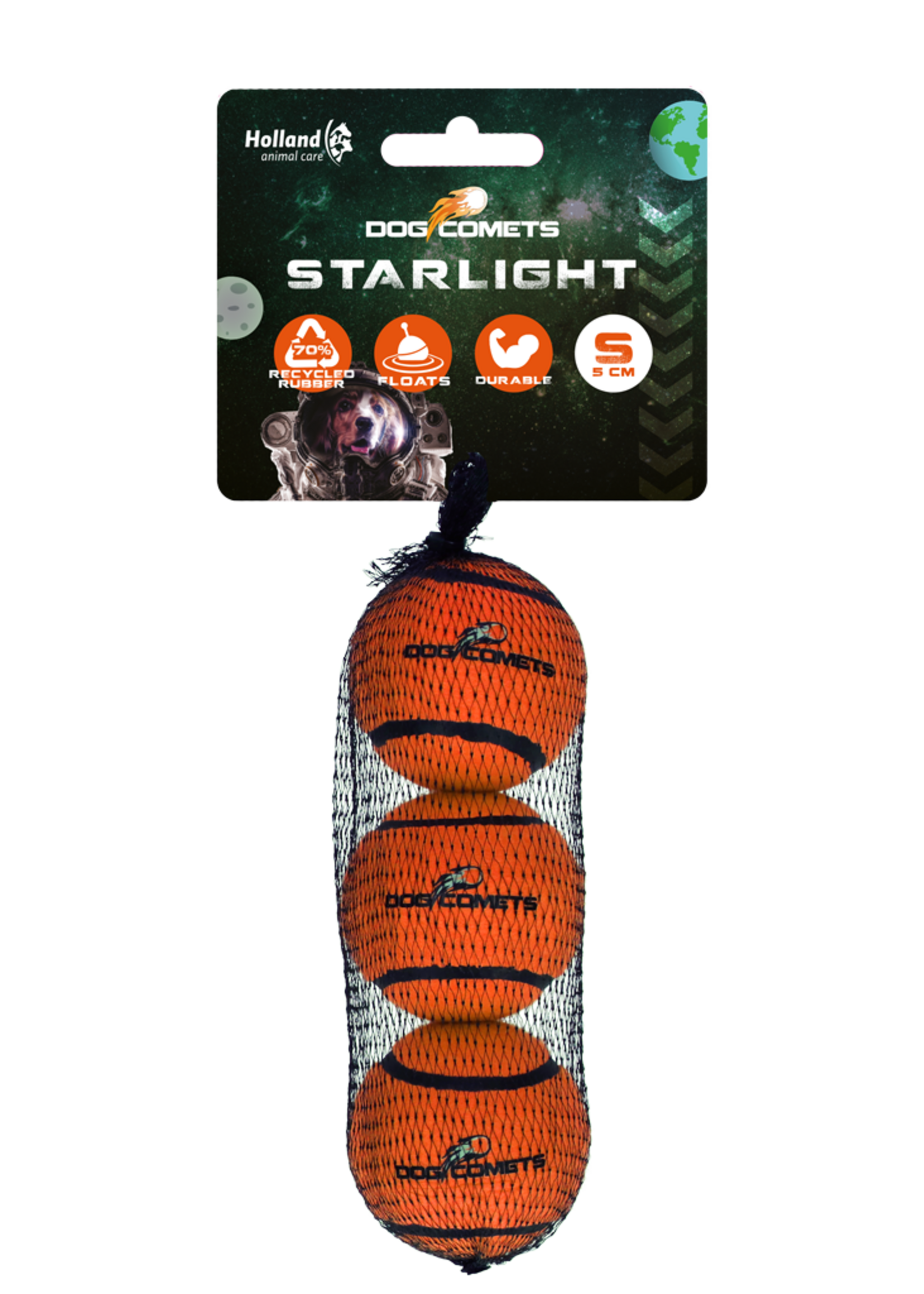 Dog Comets Dog Comets Tennisbal Starlight S Oranje (3-pack)